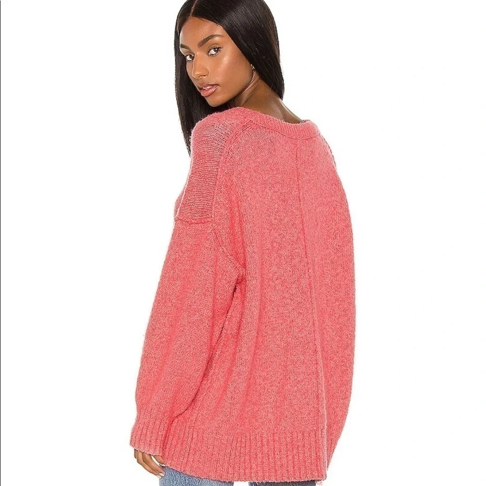 New Free People Brookside Tunic Oversized Sweater in Pink Lightning Boho Sz XS